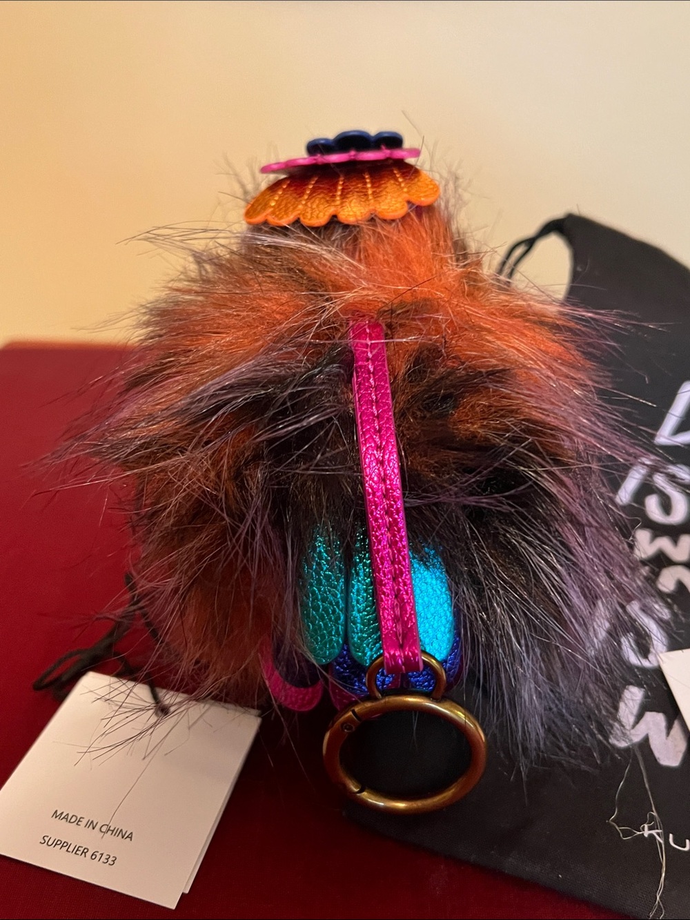 Kurt Geiger Brown Furry Pom PoM Bird bag charm - Picture 4 of 6